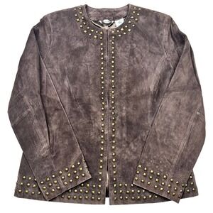 Brown Genuine Suede Studded Jacket‎ Petite Small Statement Jacket